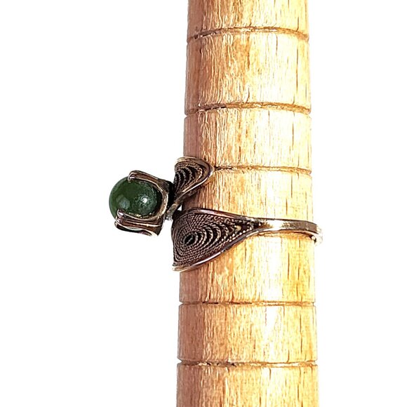 Vintage Sterling & Nephrite jade ring - please read carefully - Picture 4 of 15